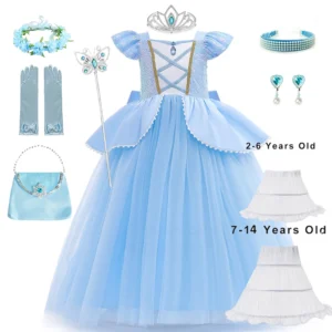 2-10Y Cinderella Princess Costume for Girls with Gloves