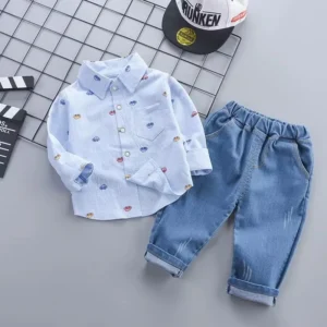 Spring autumn toddler boy shirt+loose jeans suit