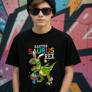 Tween Boys Dinosaur Easter Cotton Graphic Tees,